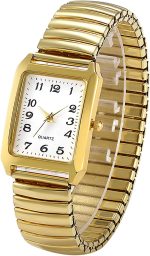 JewelryWe Women's Ultra Thin Easy Reader Watch with Elastic Strap, Golden/Silver Watch